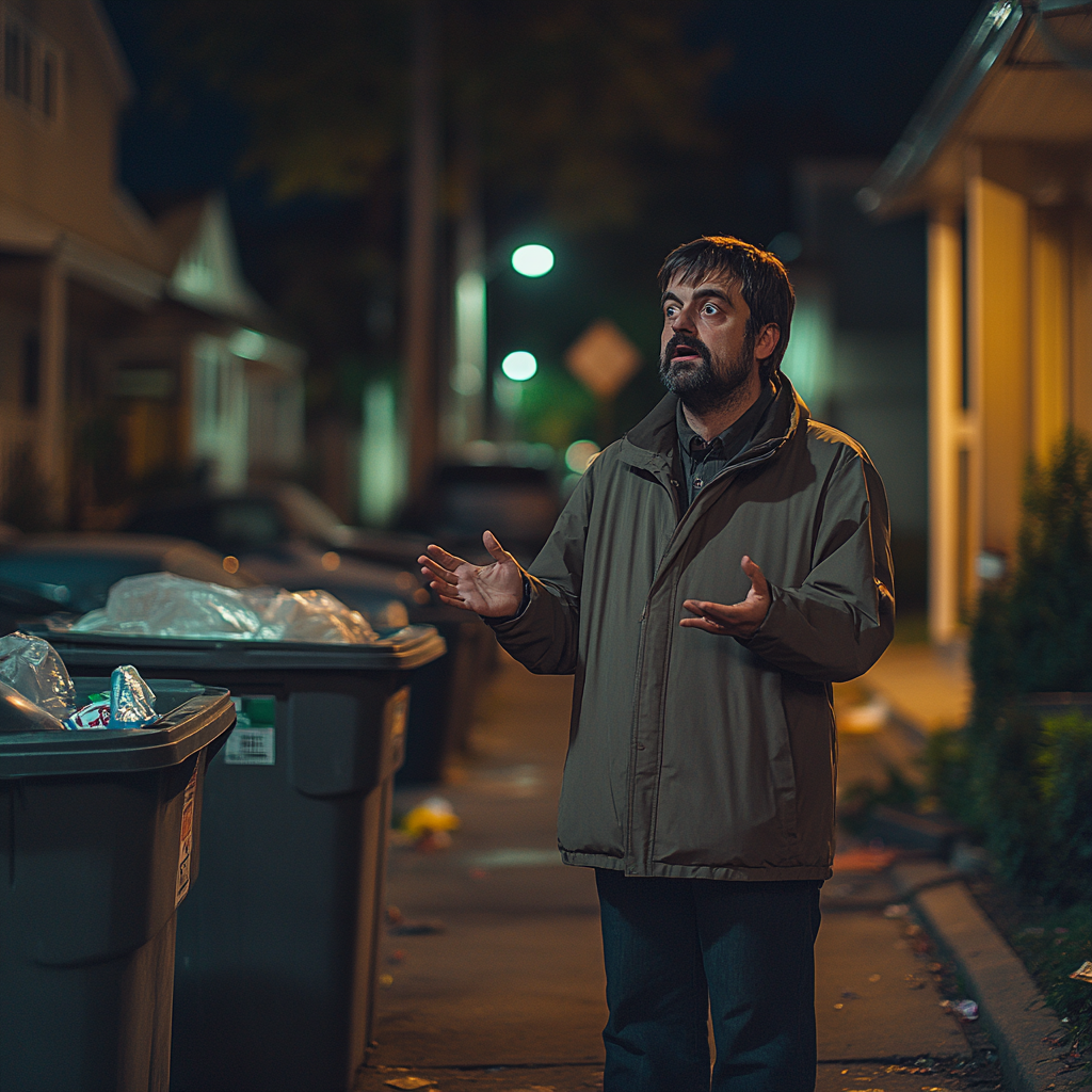 Un homme près des poubelles | Source : Midjourney