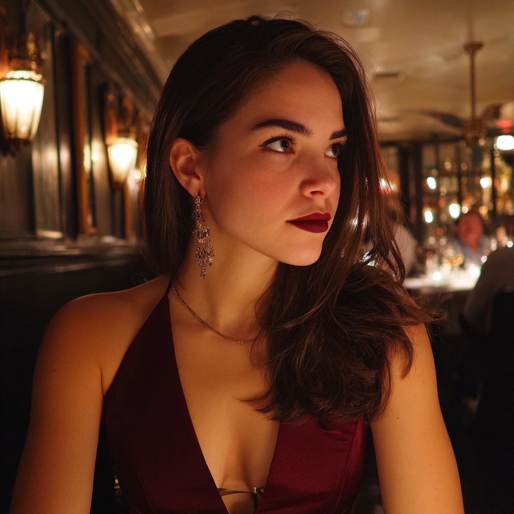 Une femme bouleversée portant une robe marron | Source : Midjourney