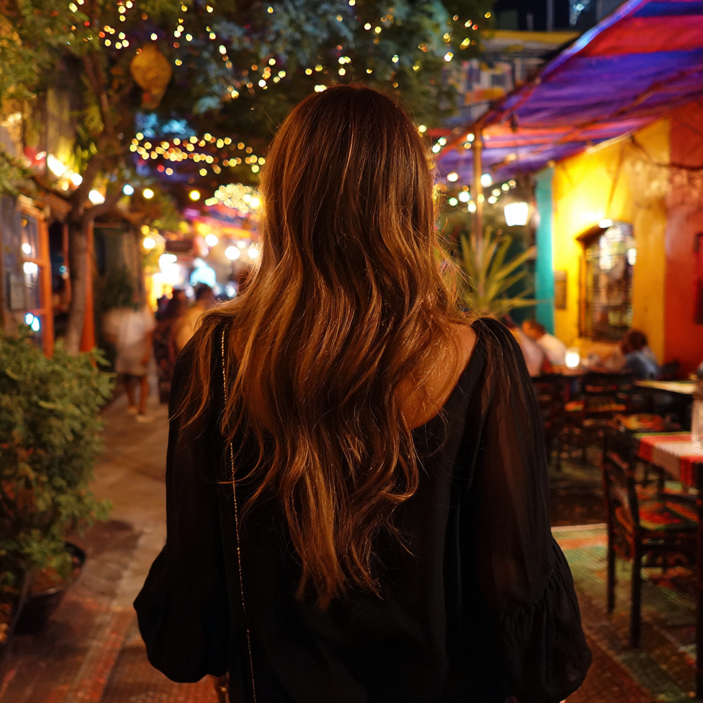Une femme sortant d'un restaurant | Source : Midjourney
