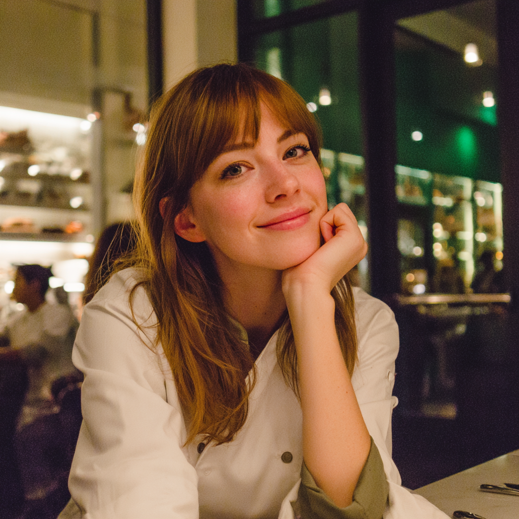 Une femme souriante assise à une table | Source : Midjourney