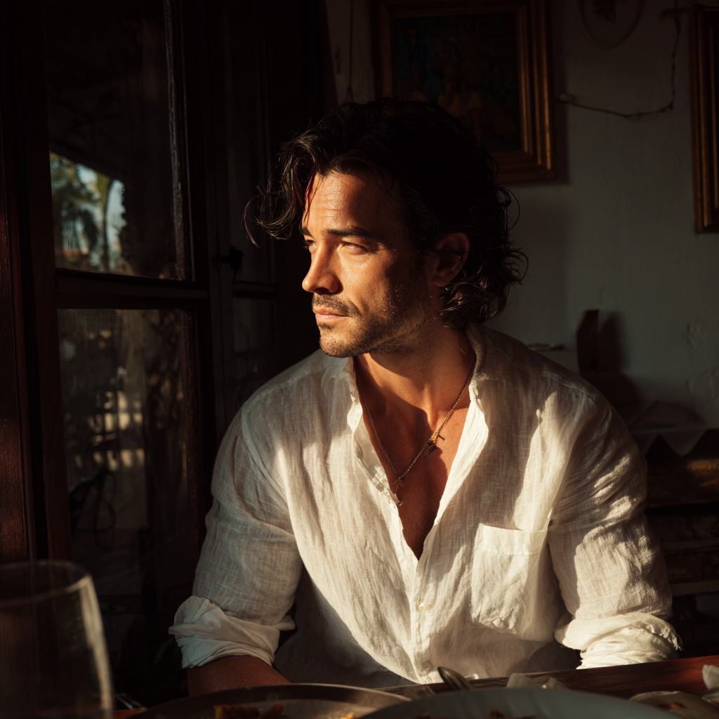 Un homme pensif assis à une table | Source : Midjourney