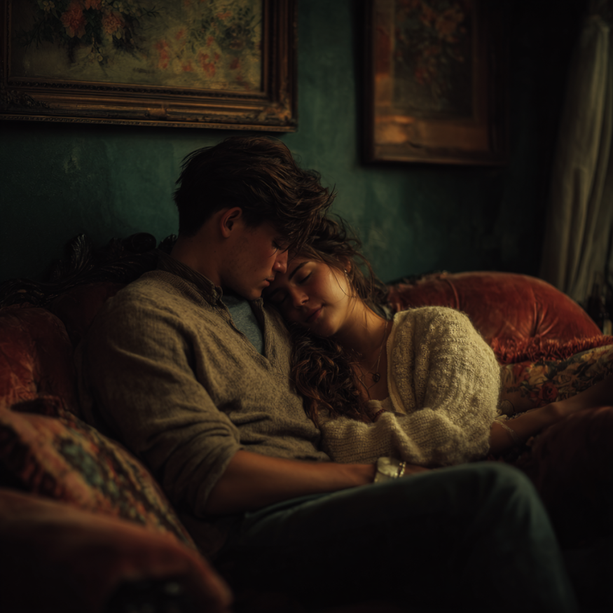 Un couple sur un canapé | Source : Midjourney