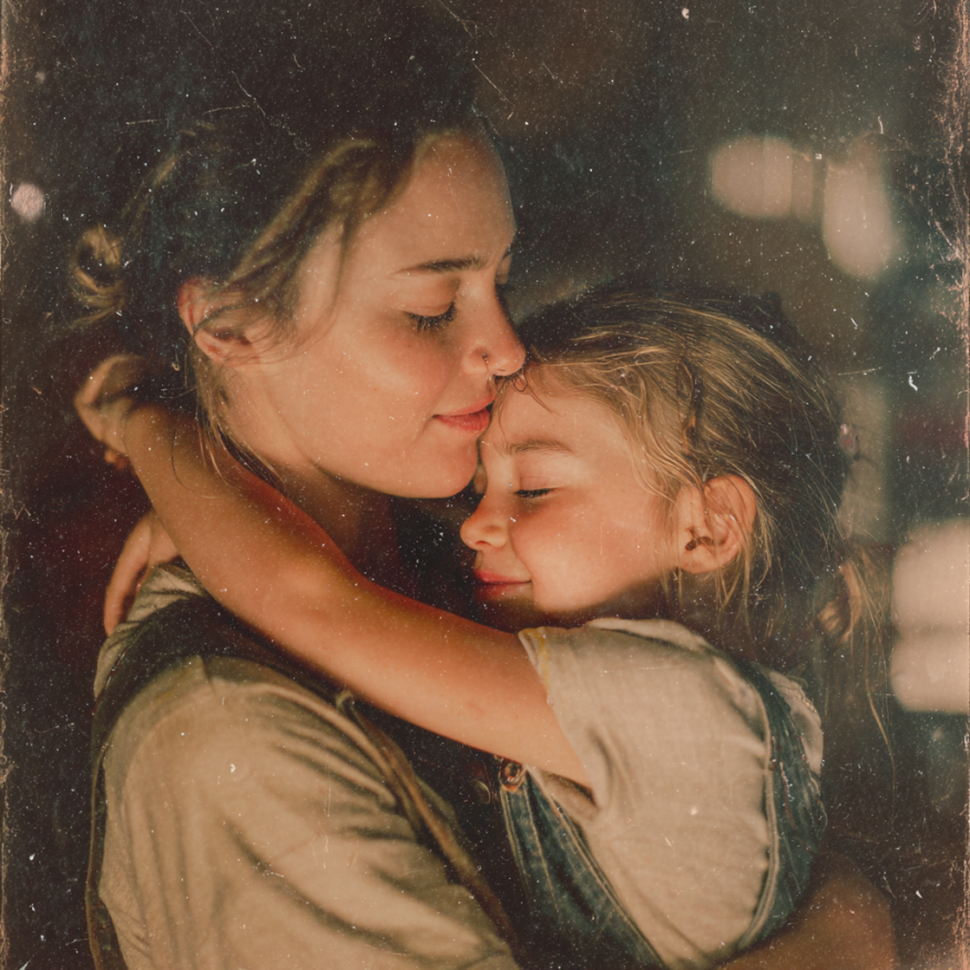 Une femme qui serre une petite fille dans ses bras | Source : Midjourney