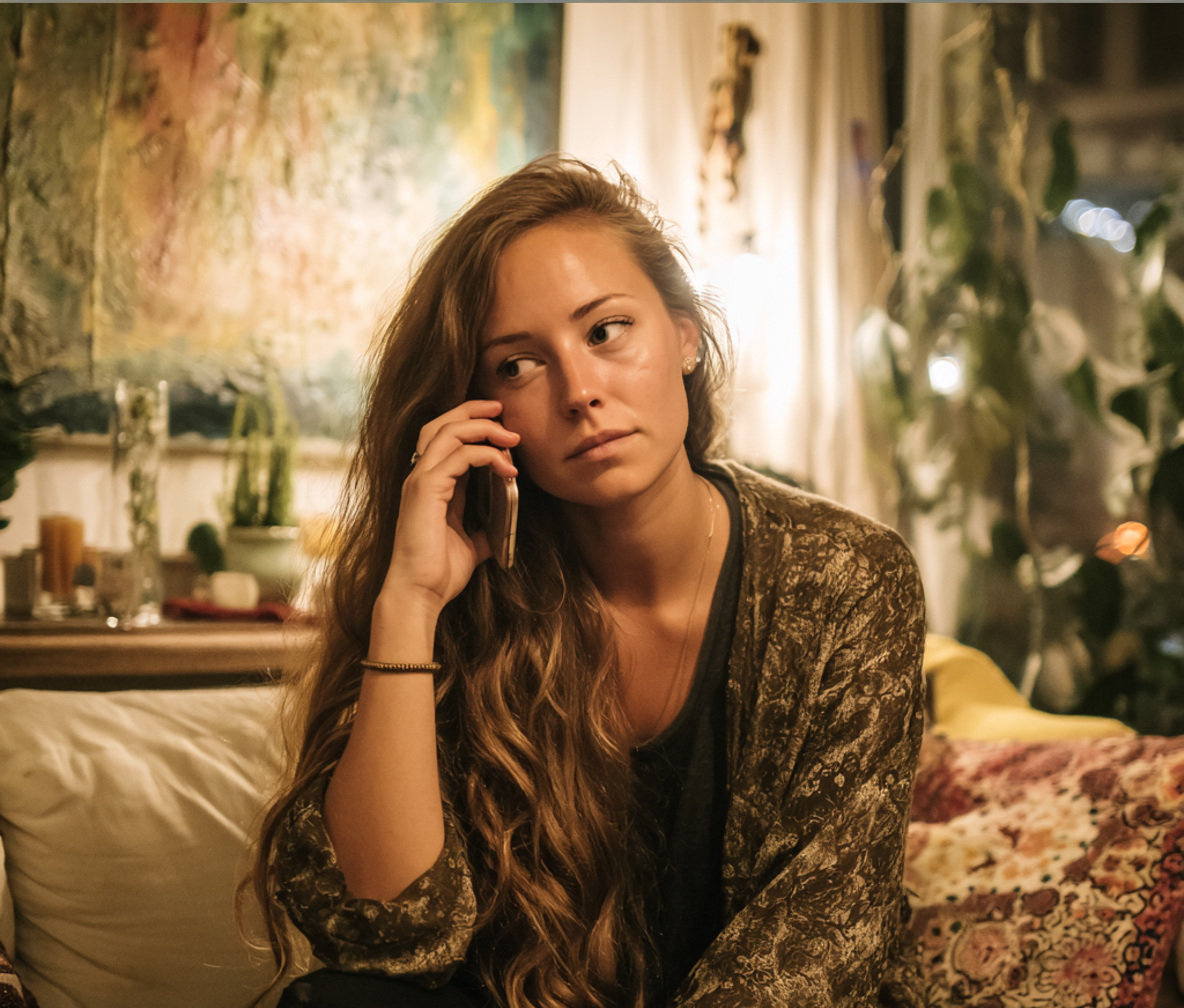 Une femme qui parle au téléphone | Source : Midjourney