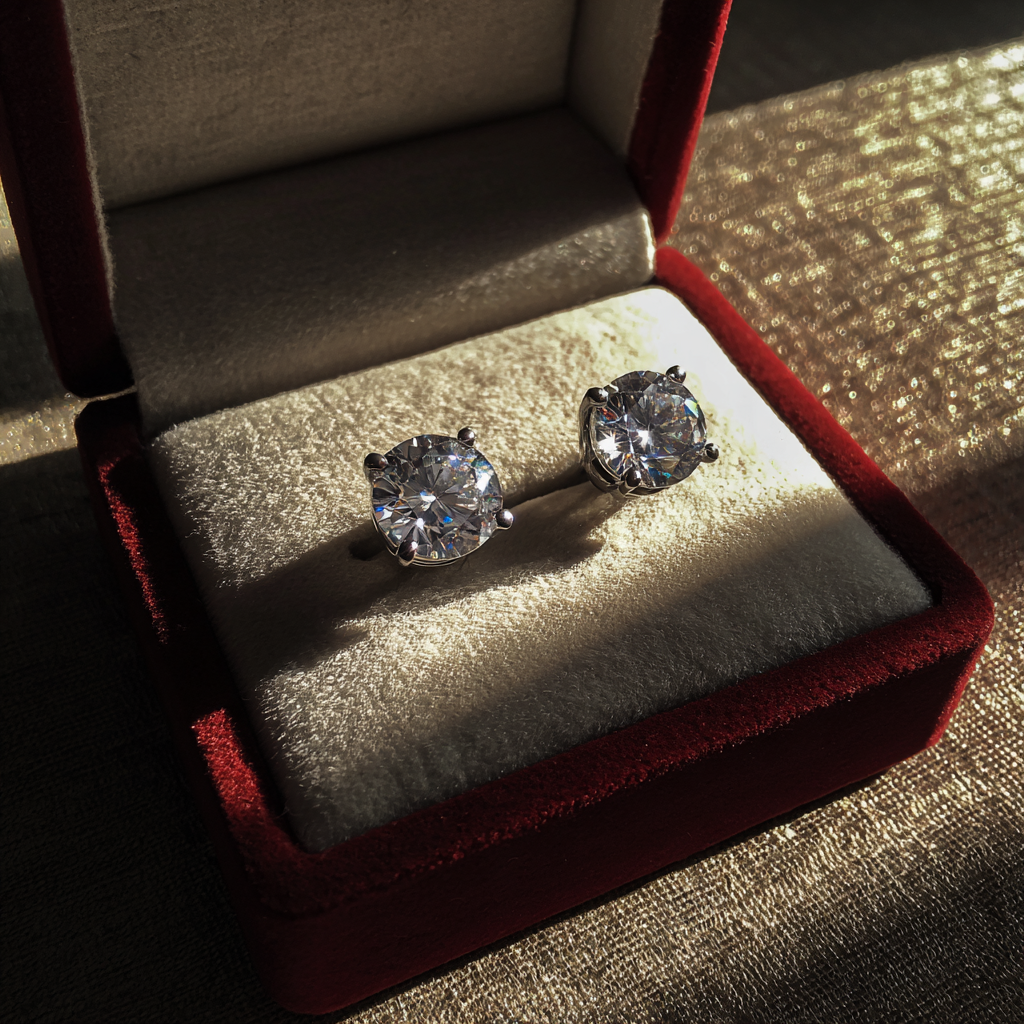 Une paire de boucles d'oreilles en diamant dans une boîte en velours | Source : Midjourney