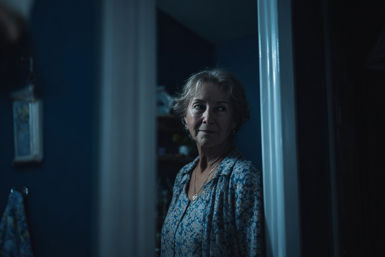 Une femme debout dans la maison de son fils | Source : Midjourney