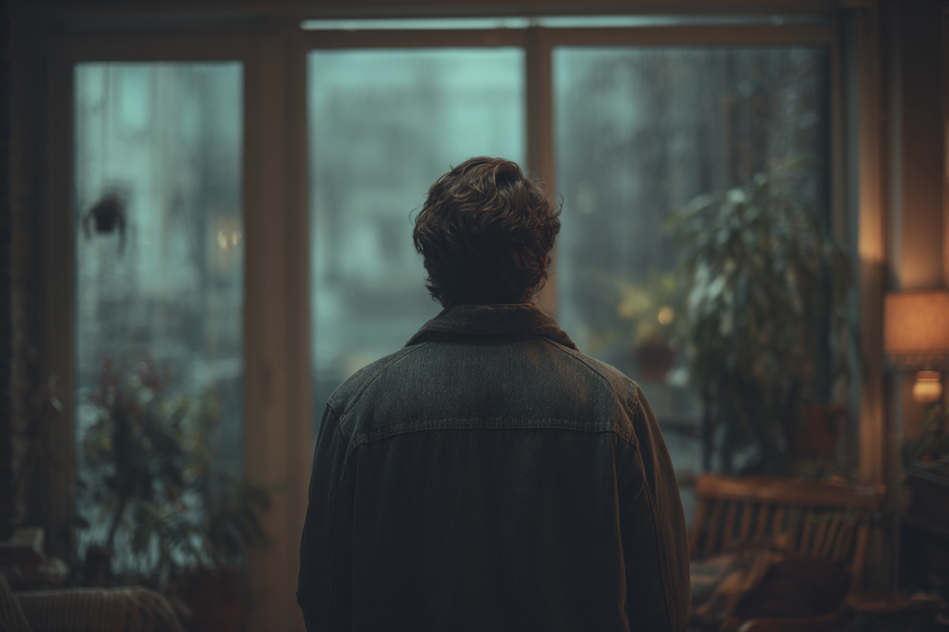 Un homme qui regarde à l'extérieur d'une fenêtre | Source : Midjourney