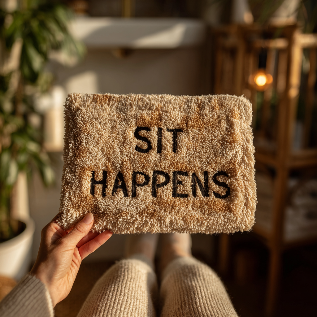 La main d'une femme tenant un tapis de salle de bain | Source : Midjourney