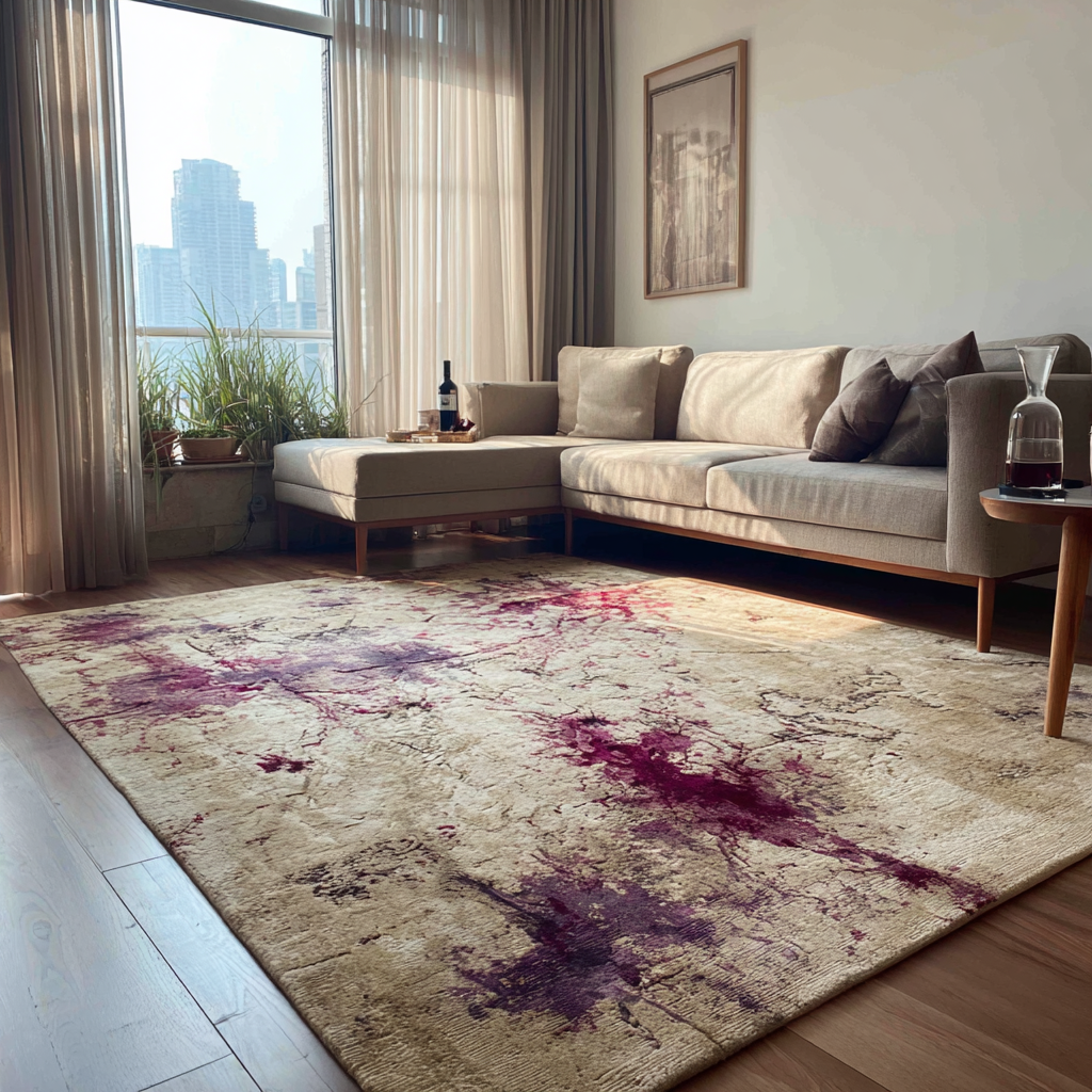 Un tapis taché dans un salon | Source : Midjourney