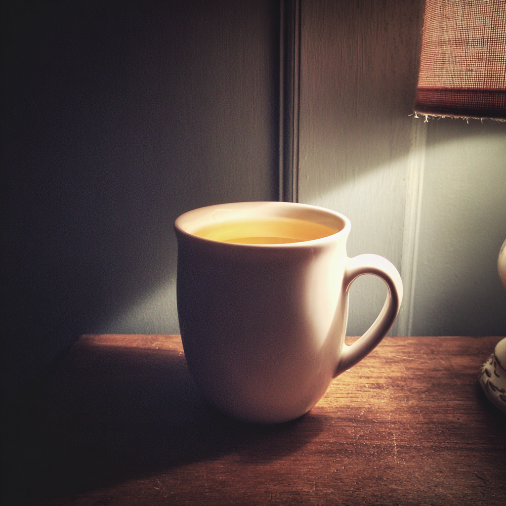 Une tasse de thé sur une table de nuit | Source : Midjourney