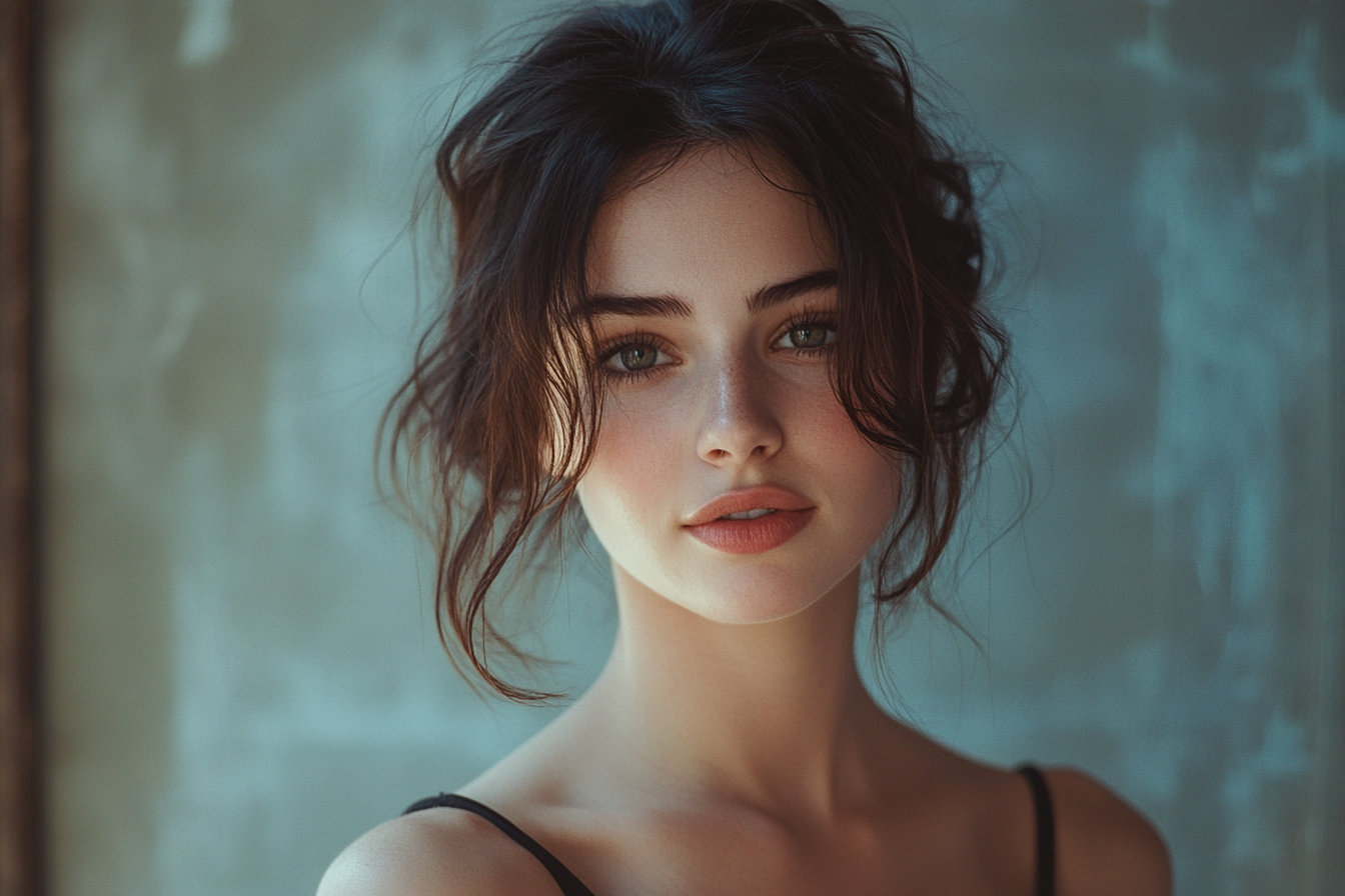Femme brune légèrement souriante | Source : Midjourney
