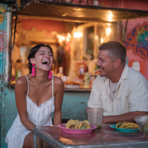 Un couple qui rit lors d'un rendez-vous | Source : Midjourney