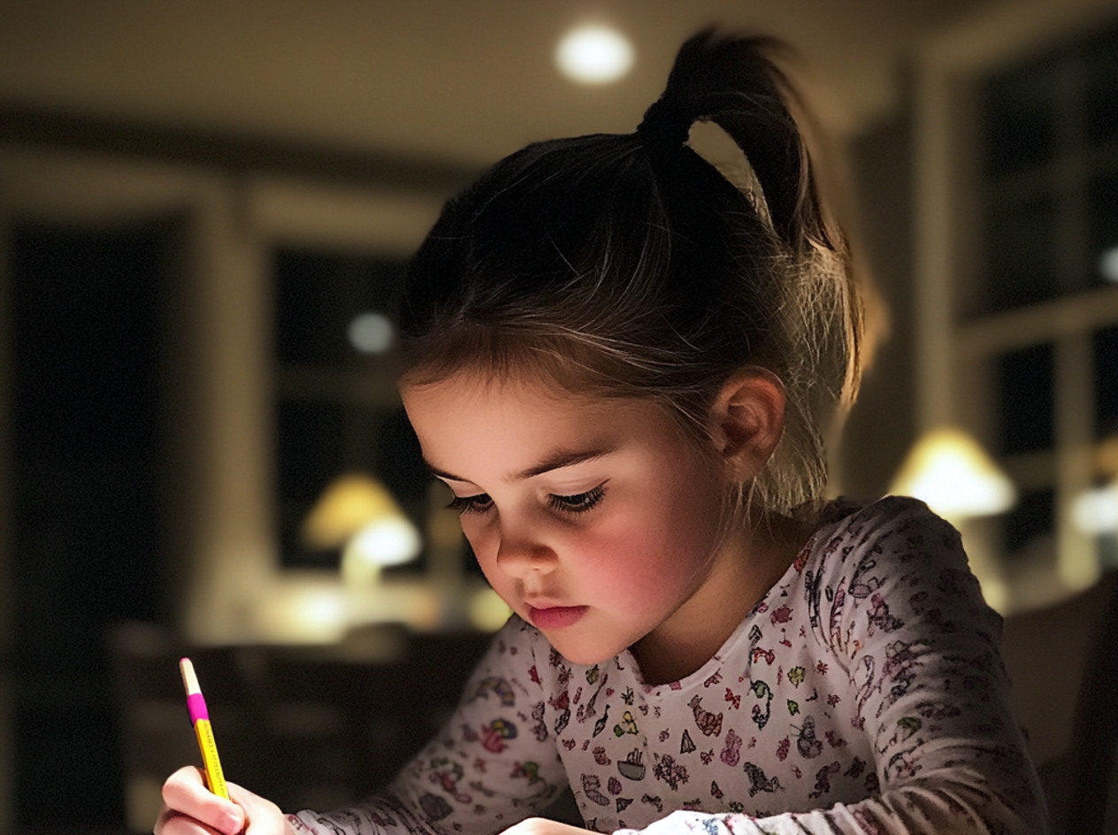 Une petite fille assise à une table de cuisine | Source : Midjourney