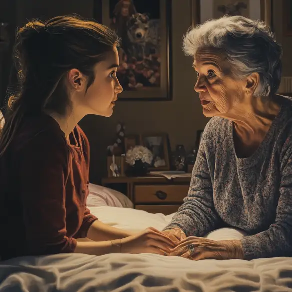 Une femme âgée en train de discuter avec une adolescente | Source : Midjourney