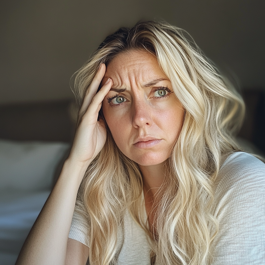 Une femme qui se tient la tête | Source : Midjourney