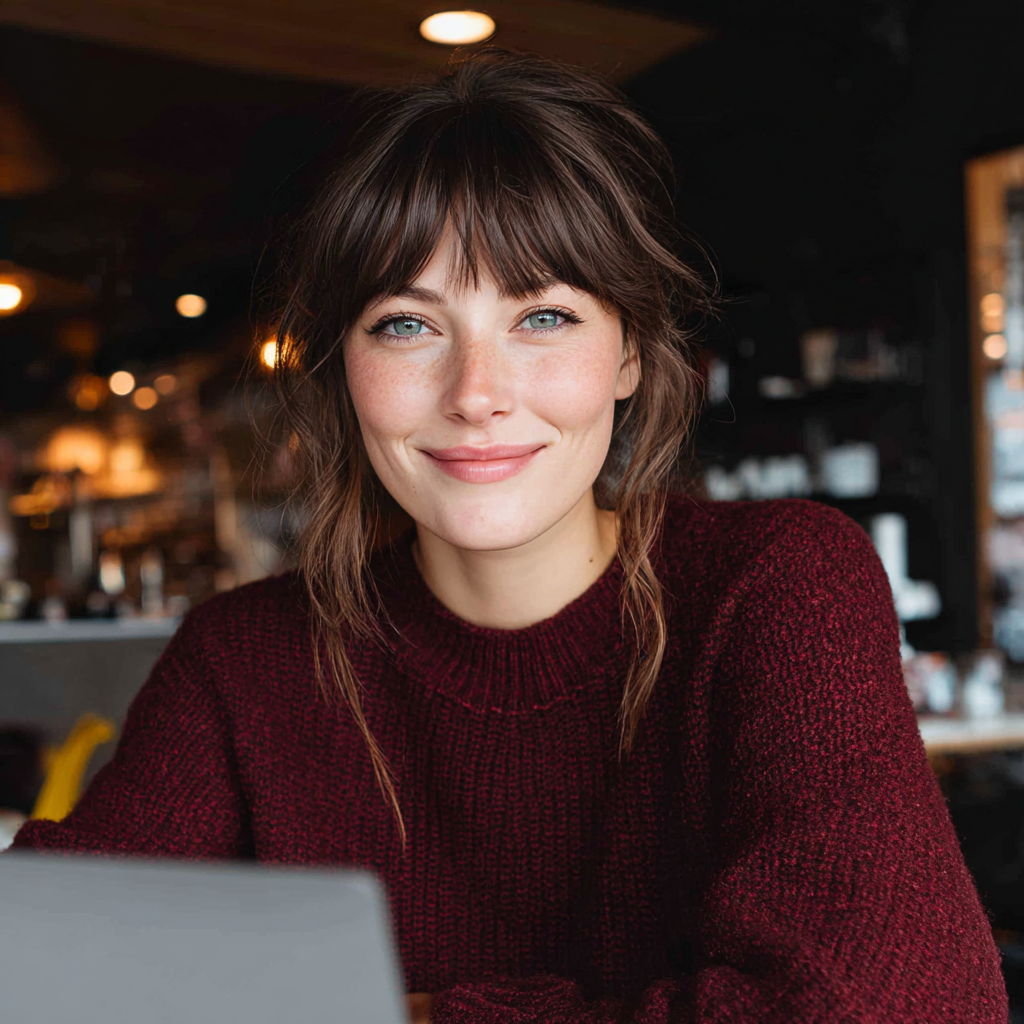 Une femme assise dans un café avec son ordinateur portable | Source : Midjourney