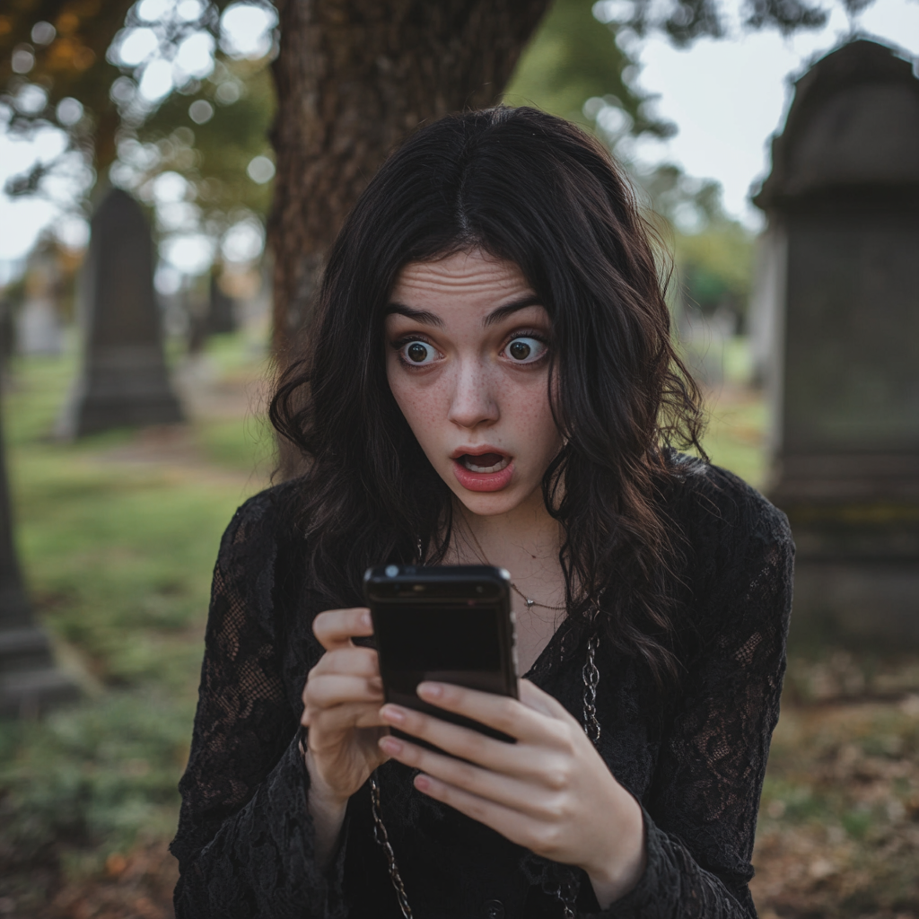 Une femme choquée qui regarde l'écran de son téléphone | Source : Midjourney