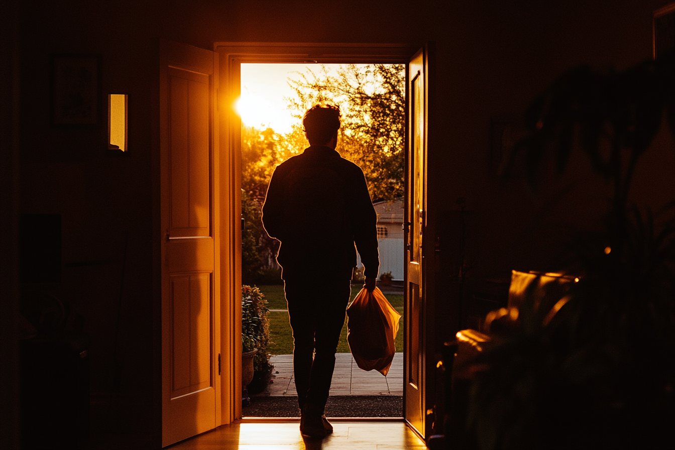 Silhouette d'un homme sortant de la maison | Source : Ozdomedia