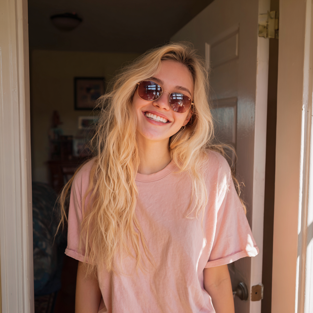 Une femme souriante portant des lunettes de soleil | Source : Midjourney