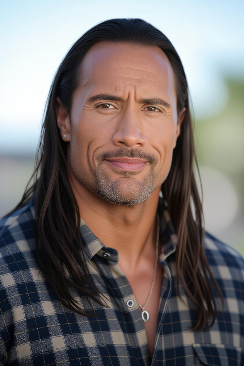 Une image de Dwayne Johnson générée par l'IA avec une coiffure différente | Source : Grok