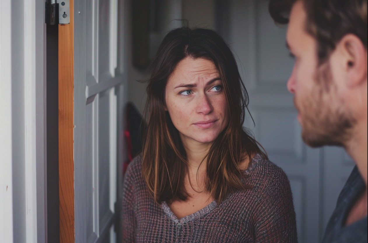 Une femme qui jette un coup d'œil à son mari | Source : Midjourney