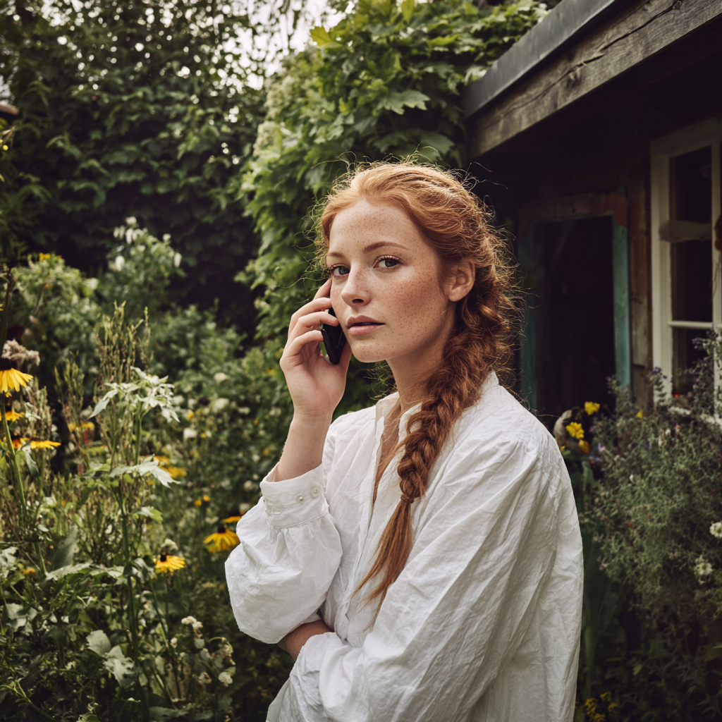 Une femme pensive qui parle au téléphone | Source : Midjourney