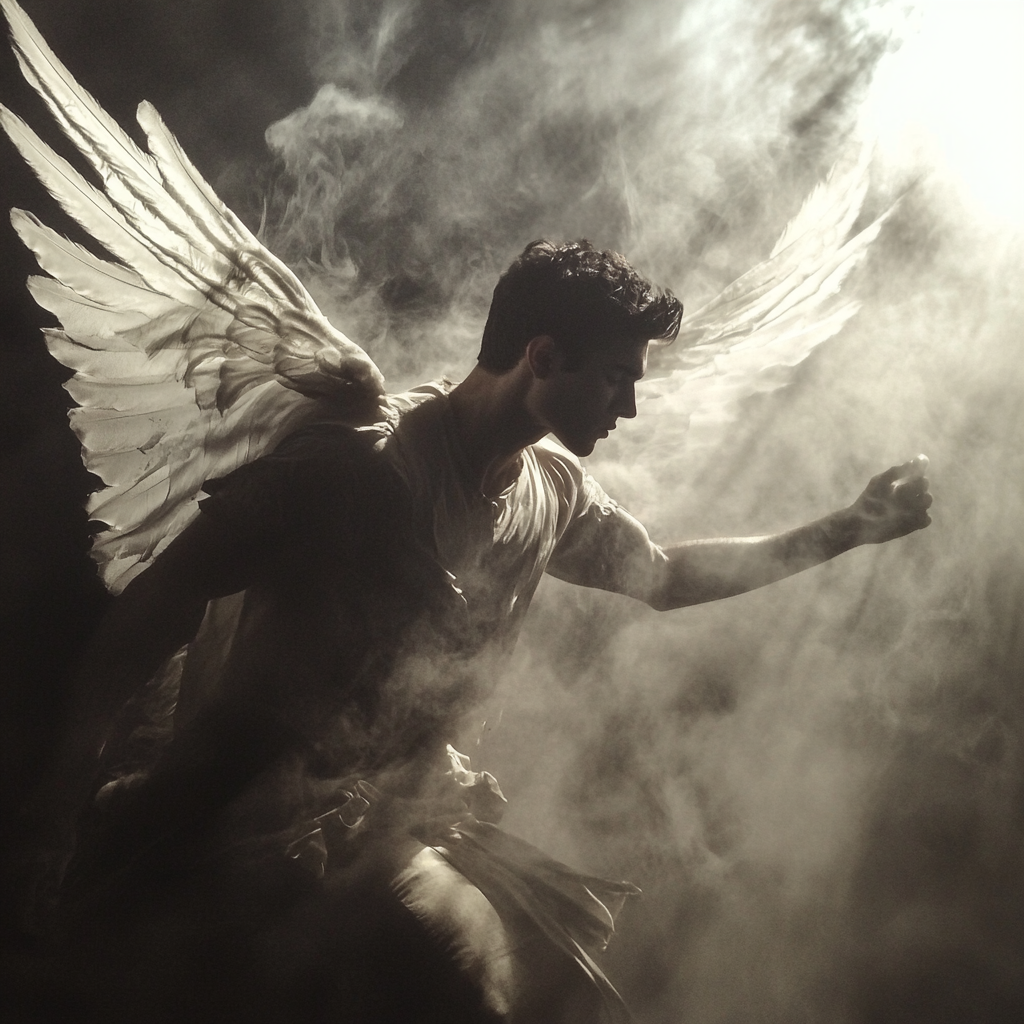 Un ange dans un nuage de fumée | Source : Midjourney