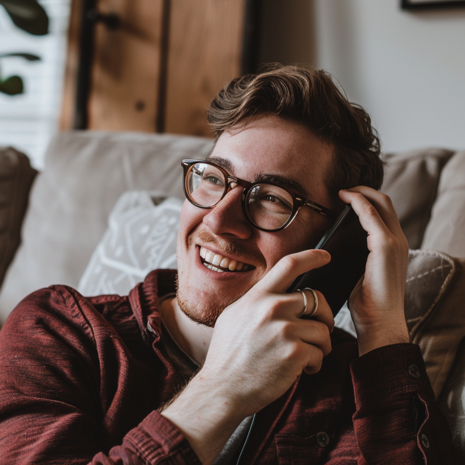 Un homme sourit tout en parlant au téléphone | Source : Midjourney