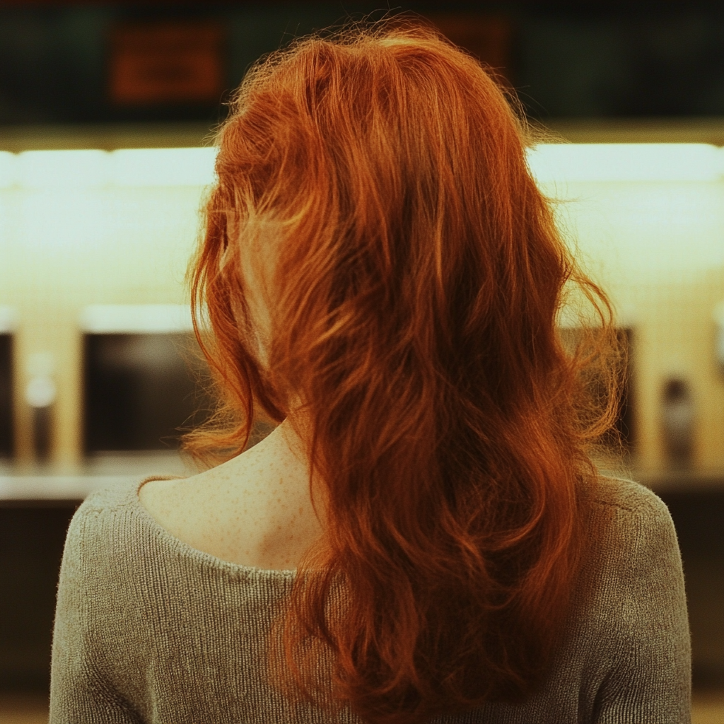 Vue arrière d'une femme dans des toilettes | Source : Midjourney
