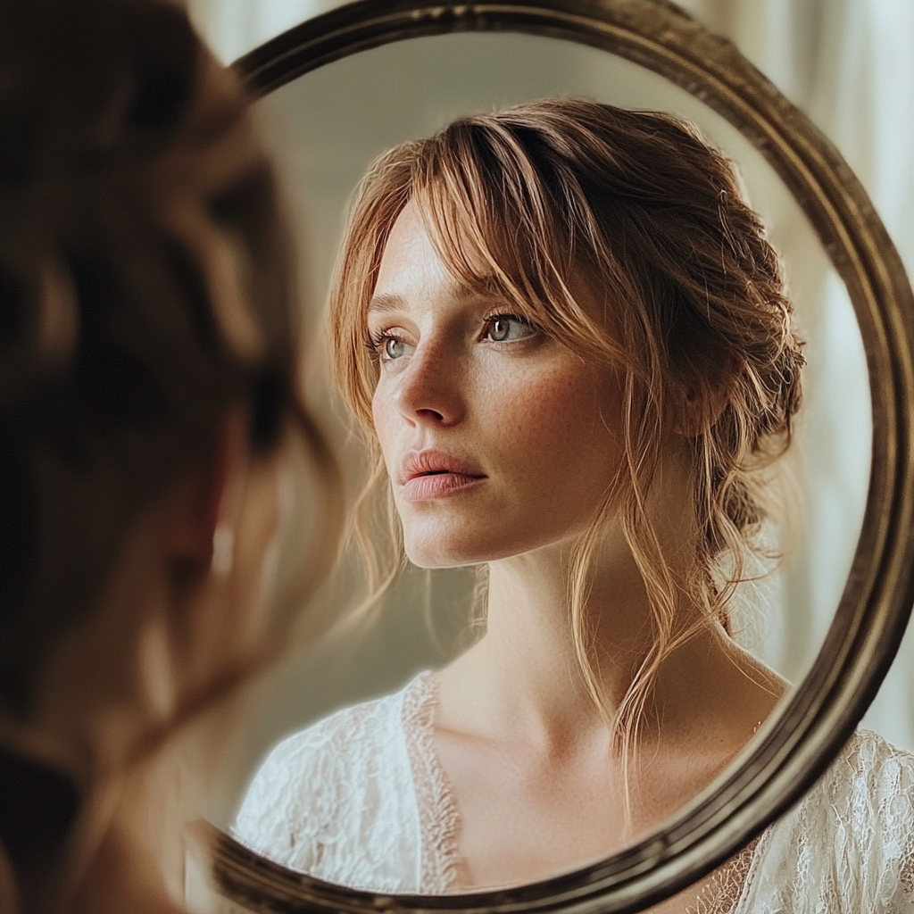 Le reflet d'une mariée dans un miroir | Source : Midjourney