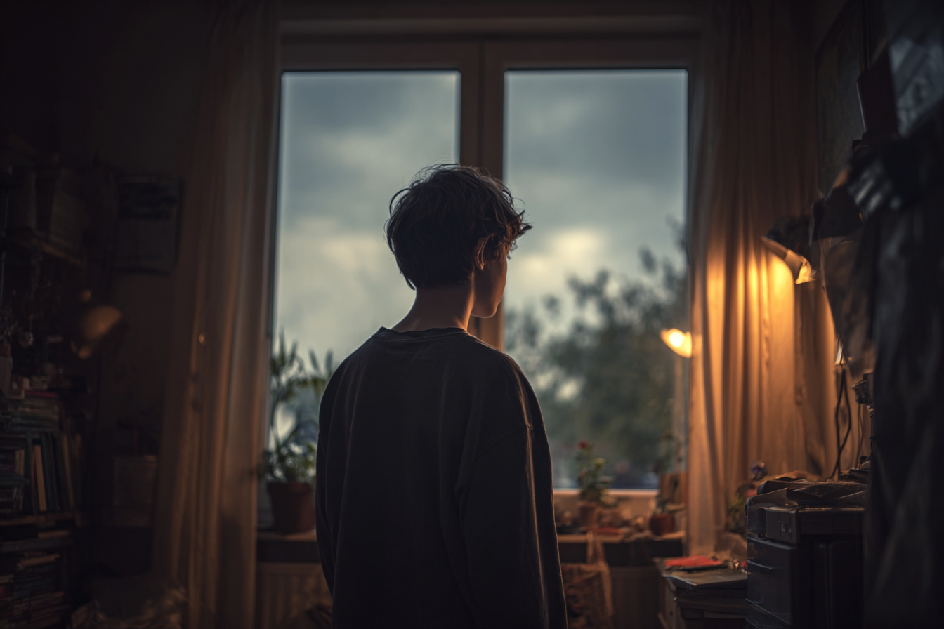 Un adolescent debout dans sa chambre | Source : Midjourney