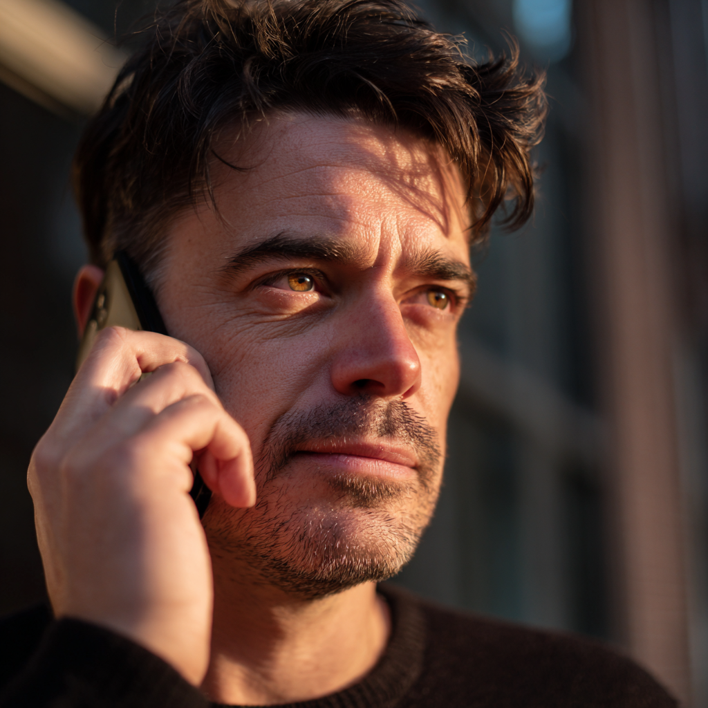 Gros plan sur un homme qui parle au téléphone | Source : Midjourney