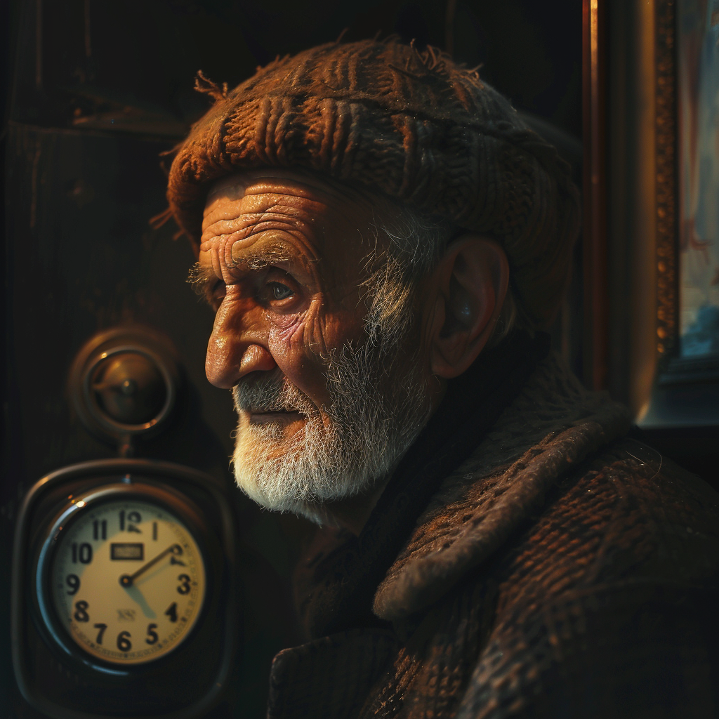 Homme âgé près d'une horloge murale | Source : Midjourney