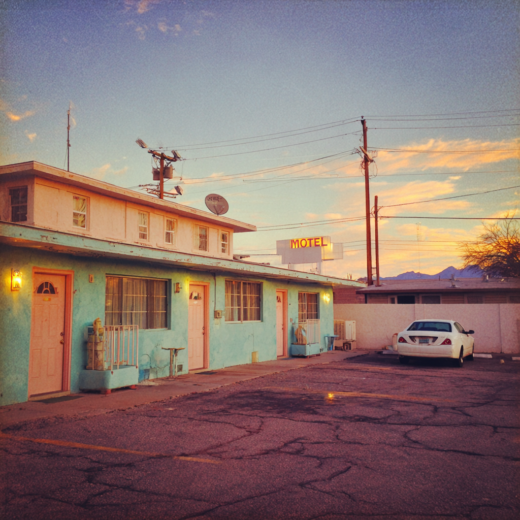 L'extérieur d'un motel délabré | Source : Midjourney
