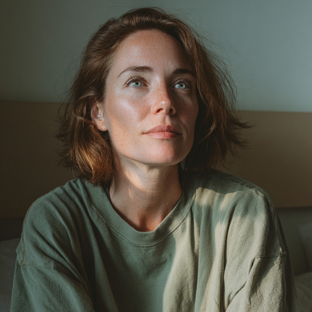 Une femme pleine d'espoir portant un T-shirt vert | Source : Midjourney