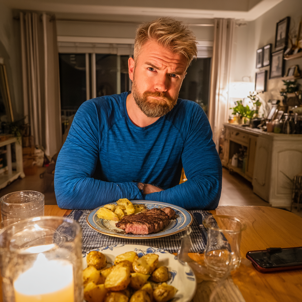 Un homme renfrogné assis à une table | Source : Midjourney
