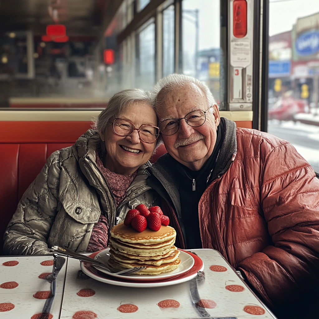 Un couple de personnes âgées assis dans un restaurant | Source : Midjourney