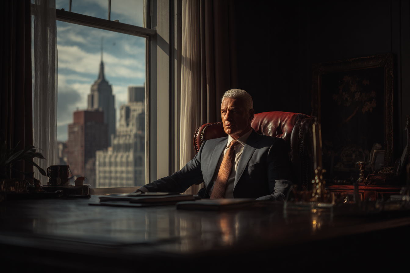 Un homme assis dans un bureau | Source : Midjourney