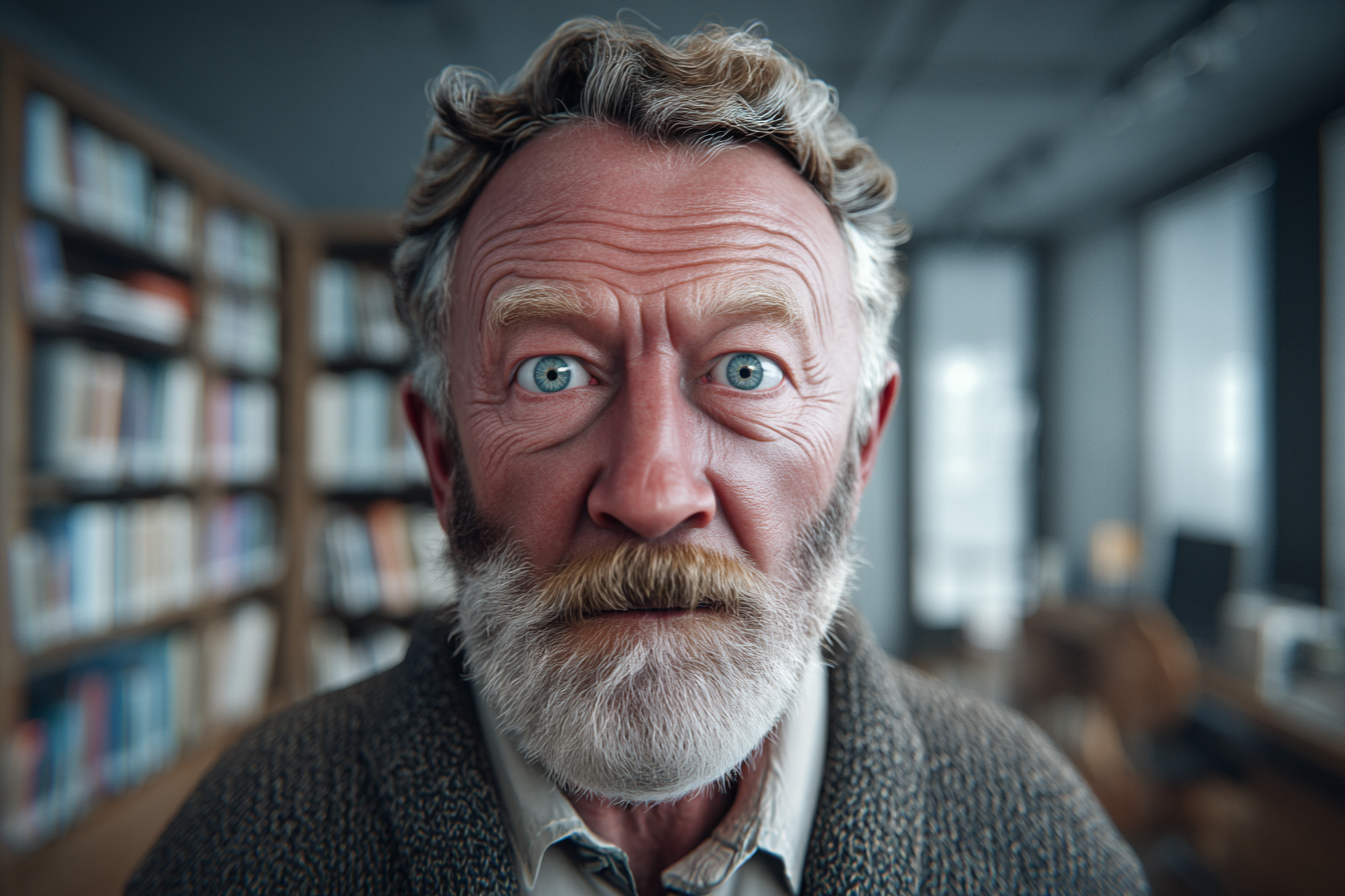 Un homme qui regarde droit devant lui avec de grands yeux | Source : Midjourney