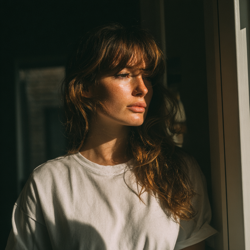 Une femme pensive debout sous un porche | Source : Midjourney