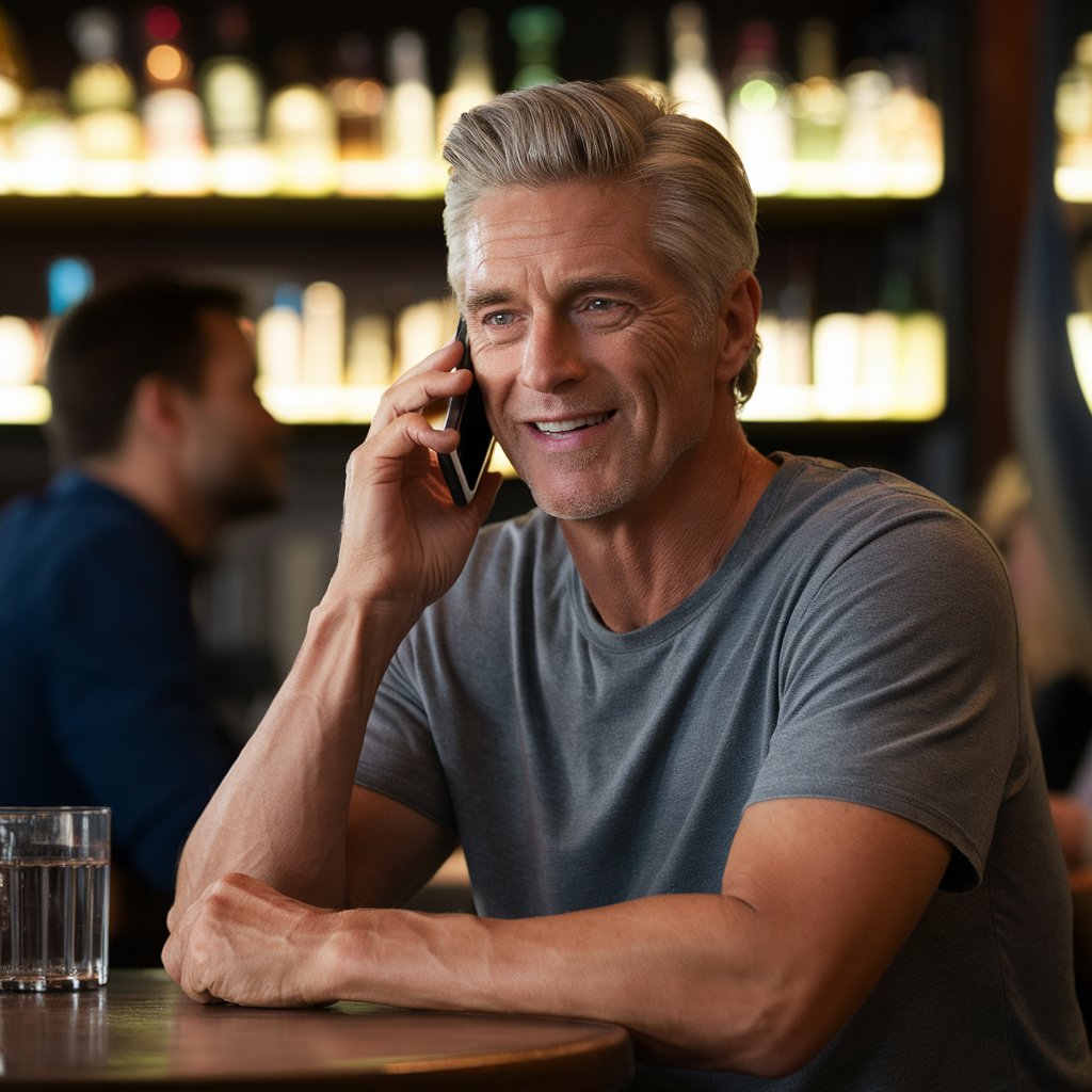 Un homme assis à un bar, l'air satisfait | Source : Midjourney