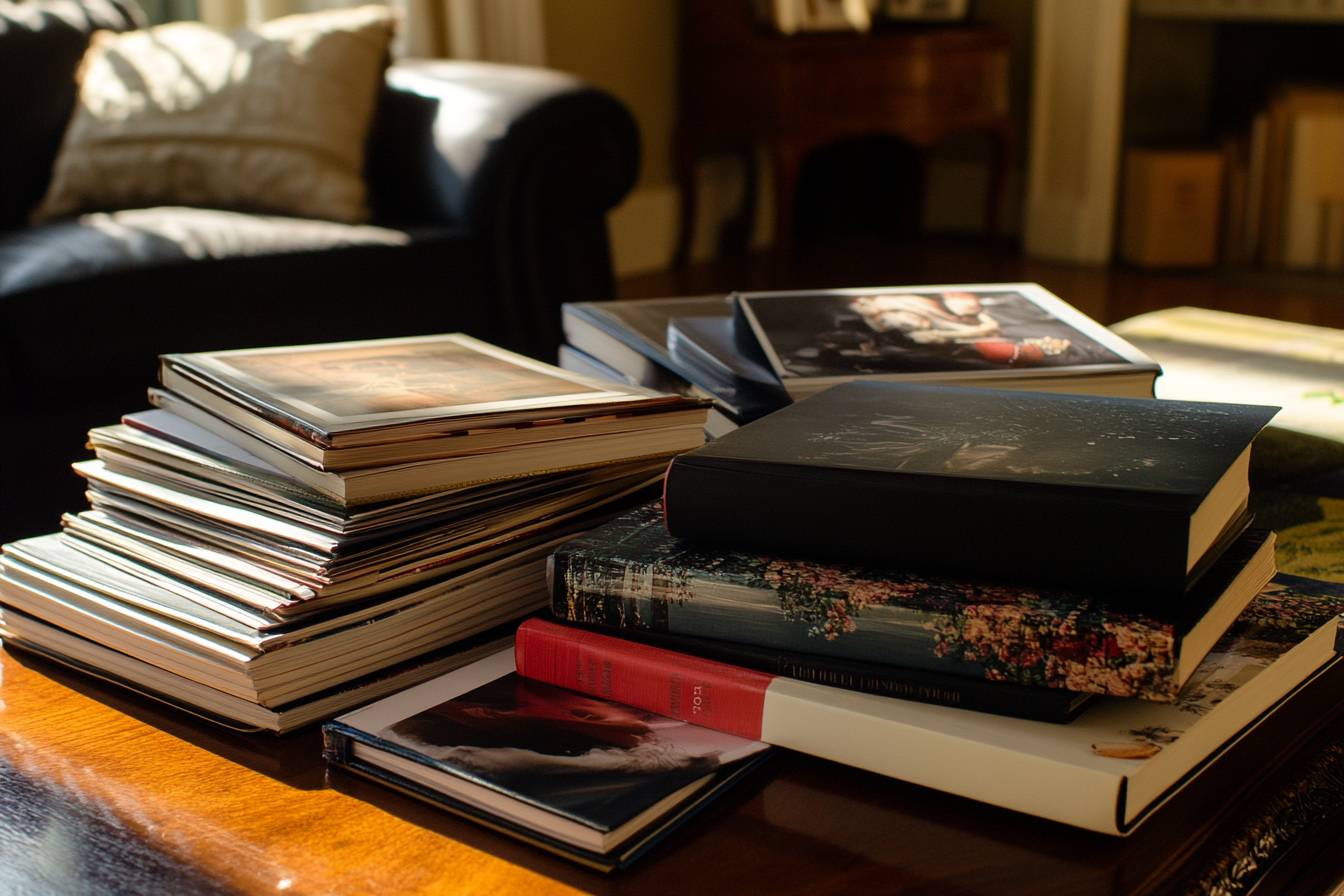 Albums de photos sur une table basse | Source : Midjourney
