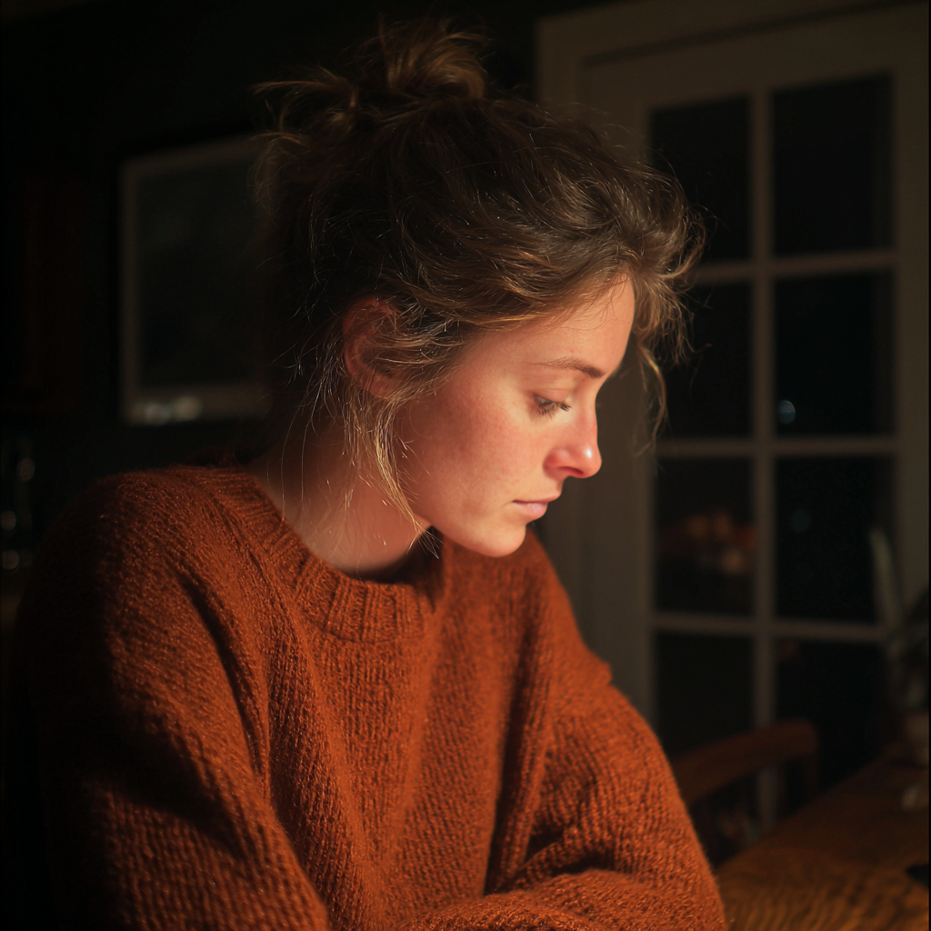 Une femme assise à une table | Source : Midjourney