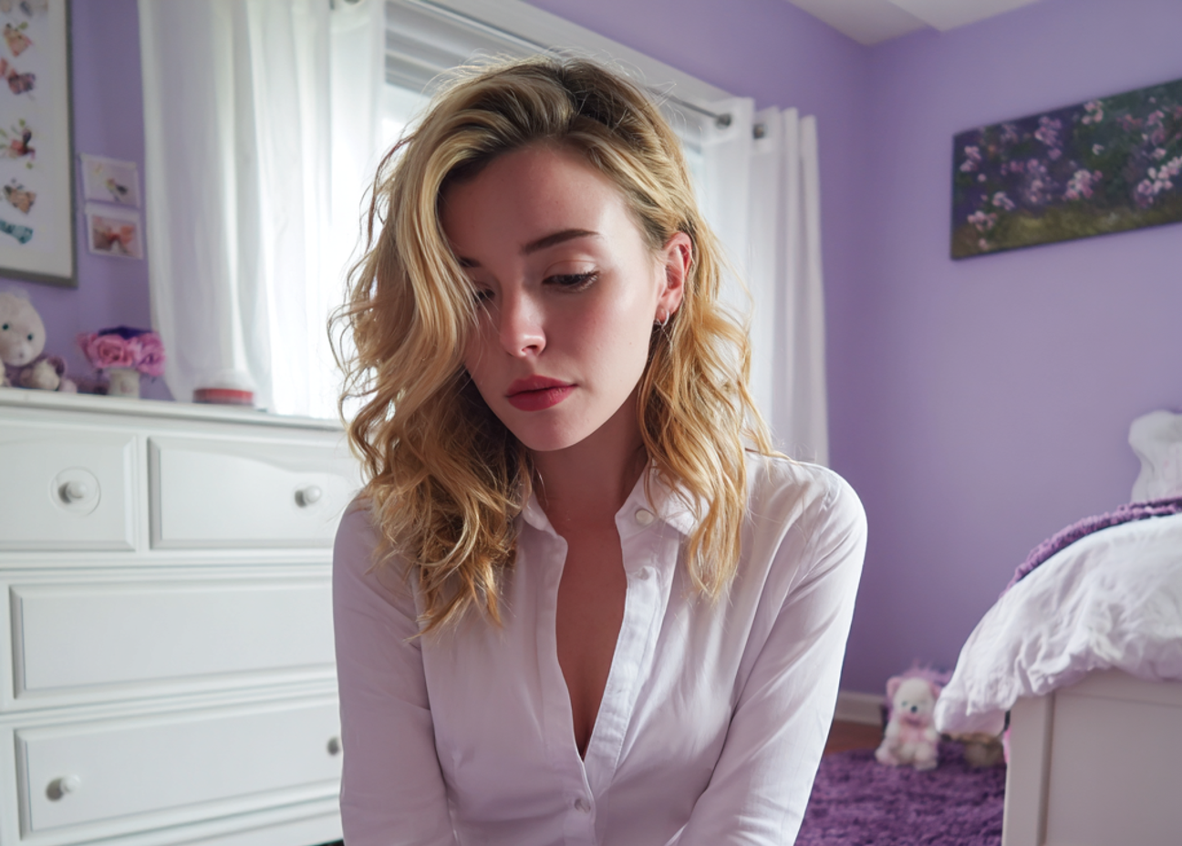 Une femme inquiète assise sur le sol | Source : Midjourney