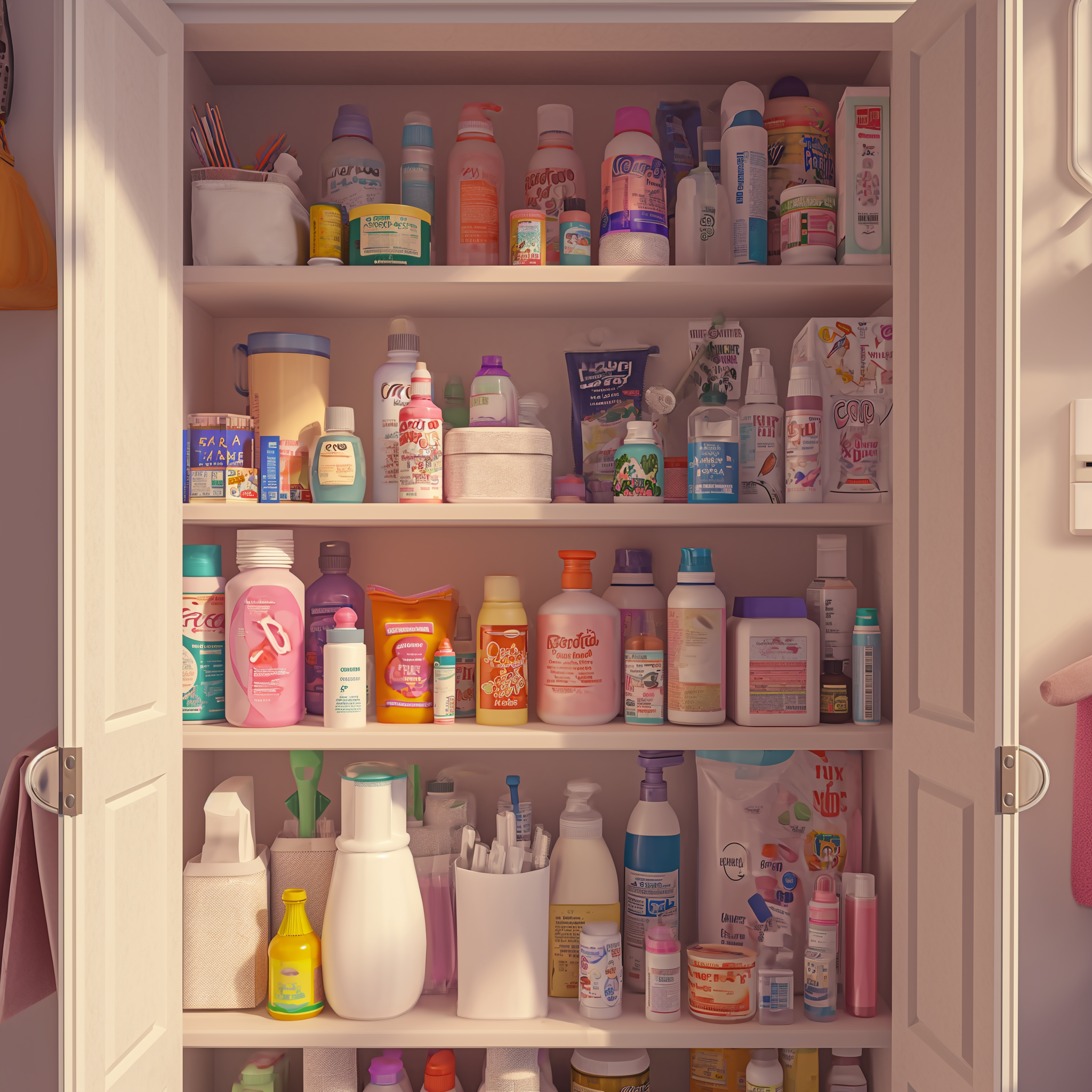 Une armoire avec des détergents et des articles de toilette | Source : Midjourney