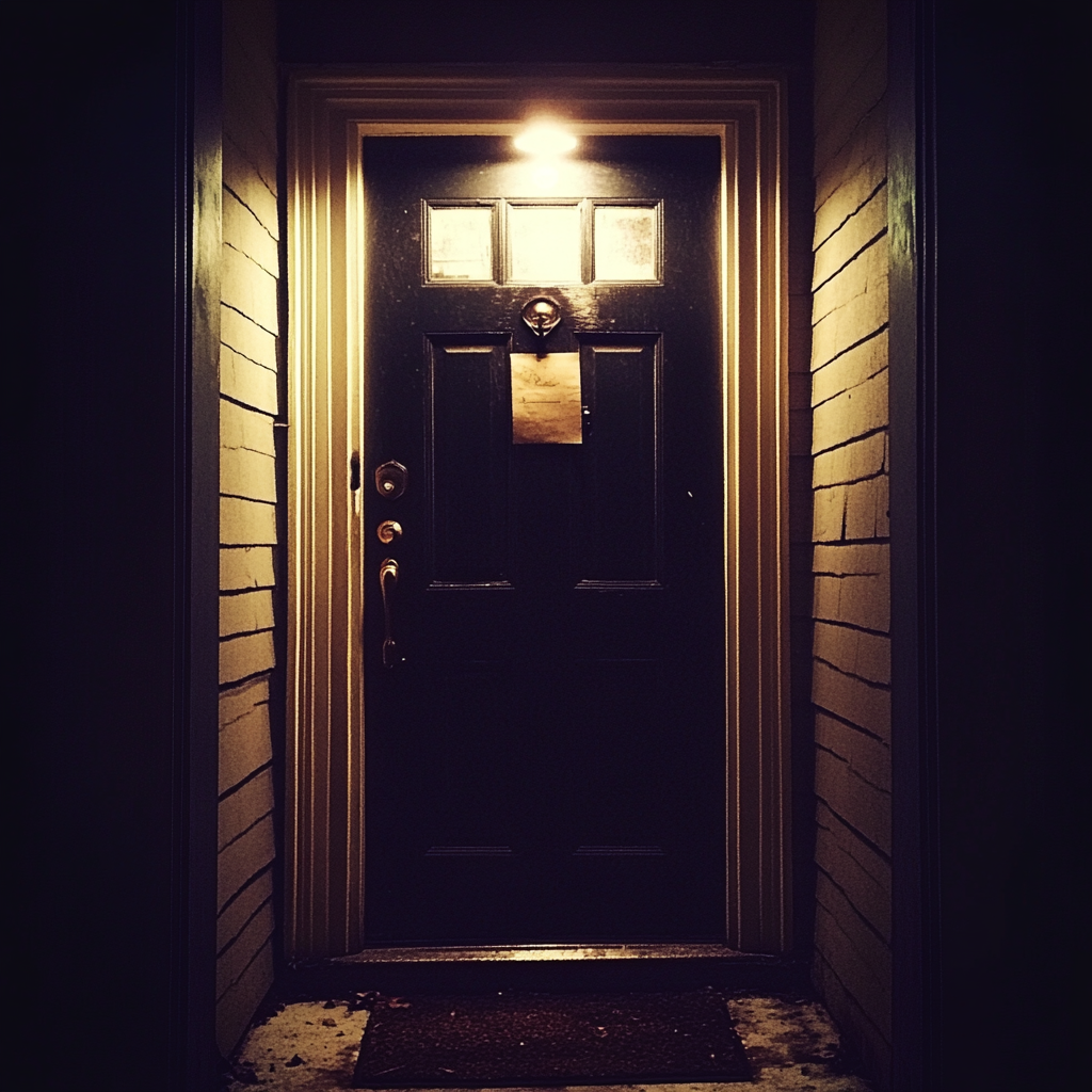Une note collée sur une porte d'entrée | Source : Midjourney