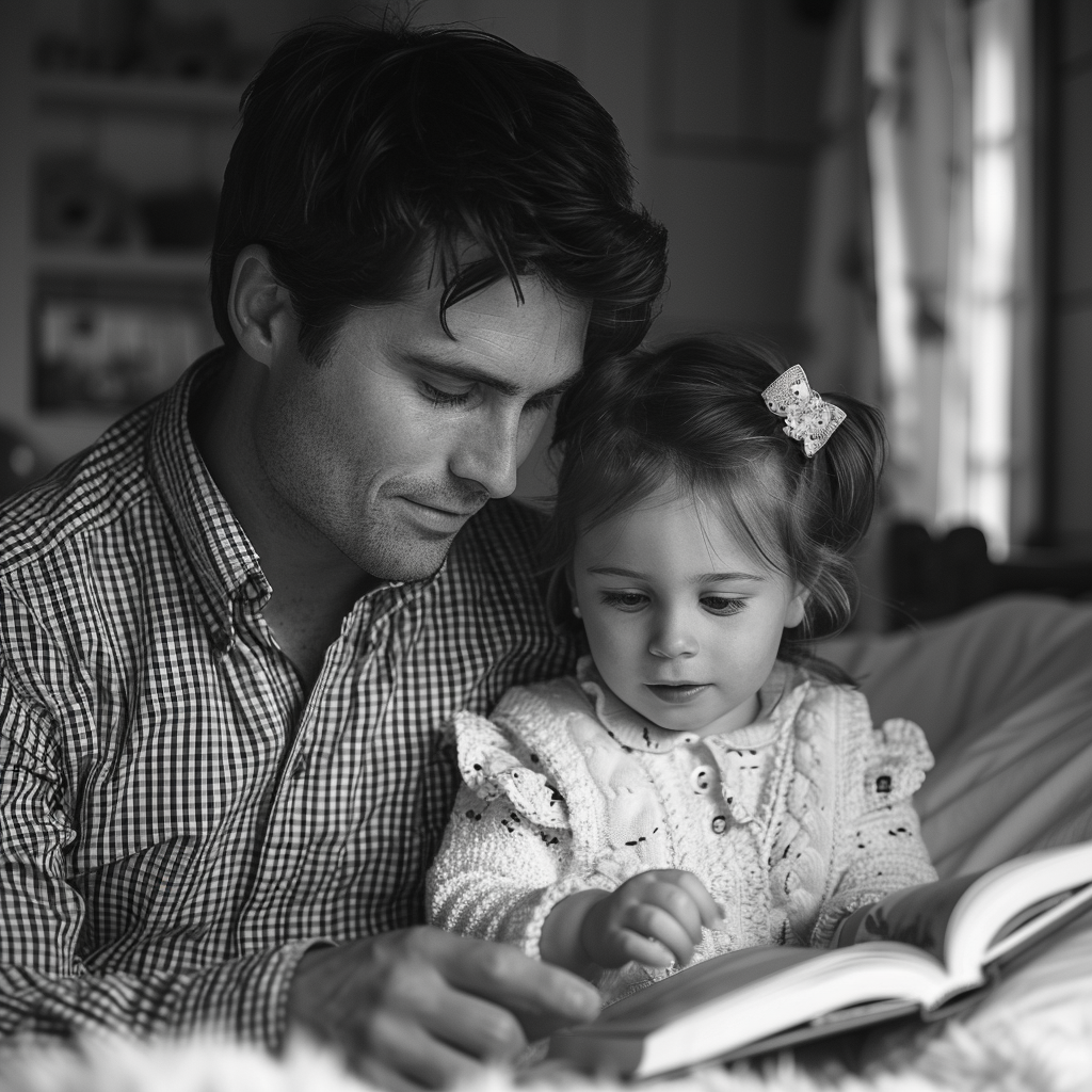 Richard lit un livre à la jeune Emily | Source : Midjourney