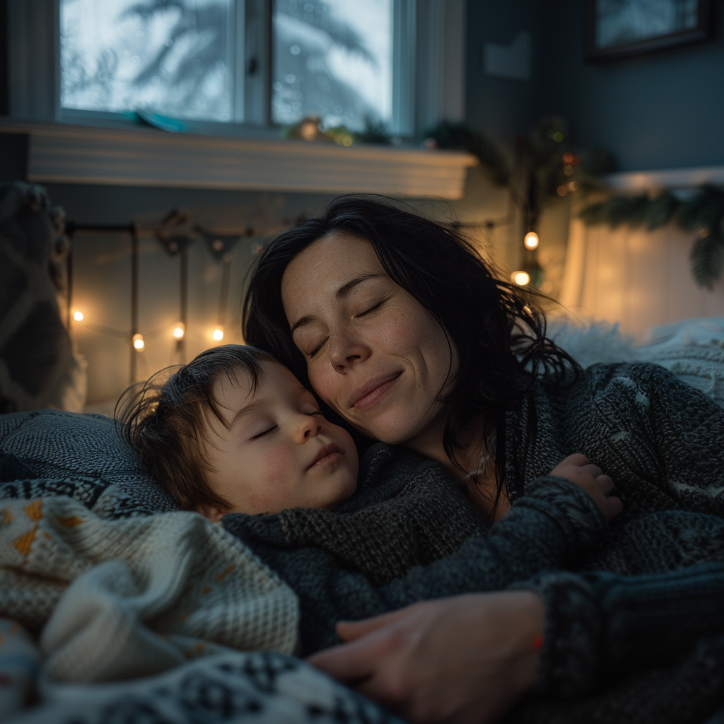 Une femme qui endort son fils | Source : Midjourney