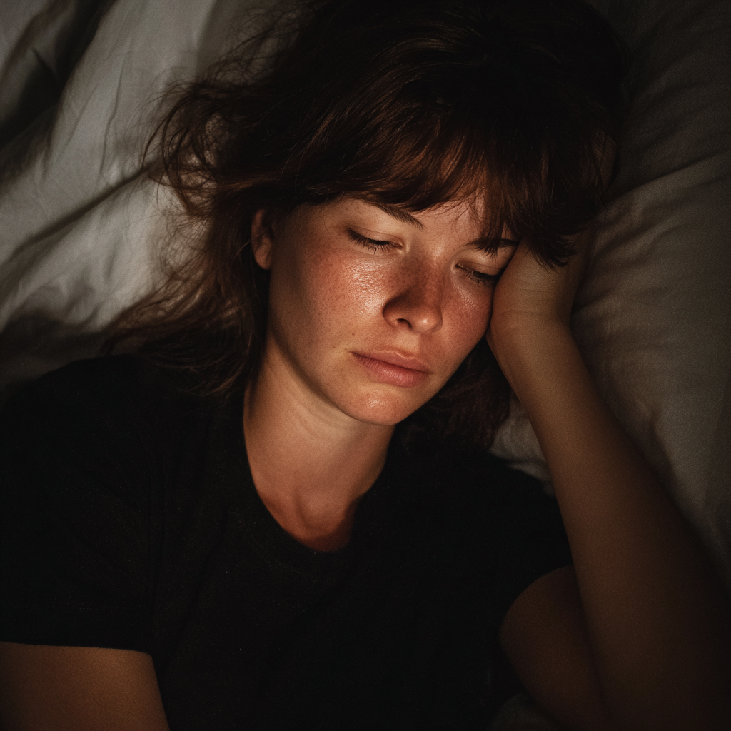 Une femme émotive allongée dans son lit | Source : Midjourney