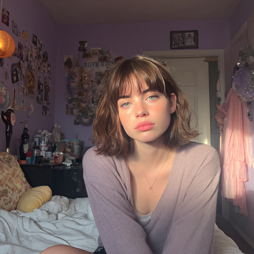 Une adolescente assise sur son lit | Source : Midjourney